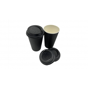 Black Paper Cup Rippled 16oz - Ctn 500