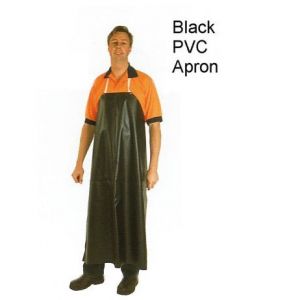 Hemmed Black PVC Apron with Ties 